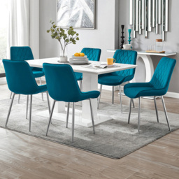 Furniturebox Molini Cesano 6 Seater Dining Set White Gloss Blue and Chrome - Wilko - thumbnail 1