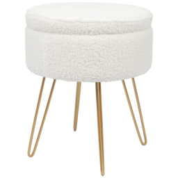 Harbour Housewares Cream and Gold Boucle Round Footstool with Storage - Size: 46 x 37 x 37cm - Wilko - thumbnail 3