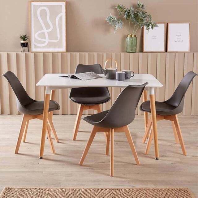 Home Source Braga 4 Seater White Dining Table with Grey Lisbon Chairs - Wilko - image 1