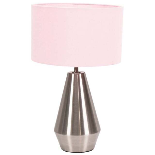 ValueLights Jax Reni Blush Pink and Chrome Drum Shade Touch LED Table Lamp - Size: 41 x 25 x 25cm - Silver - Wilko - image 1