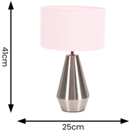 ValueLights Jax Reni Blush Pink and Chrome Drum Shade Touch LED Table Lamp - Size: 41 x 25 x 25cm - Silver - Wilko - thumbnail 7
