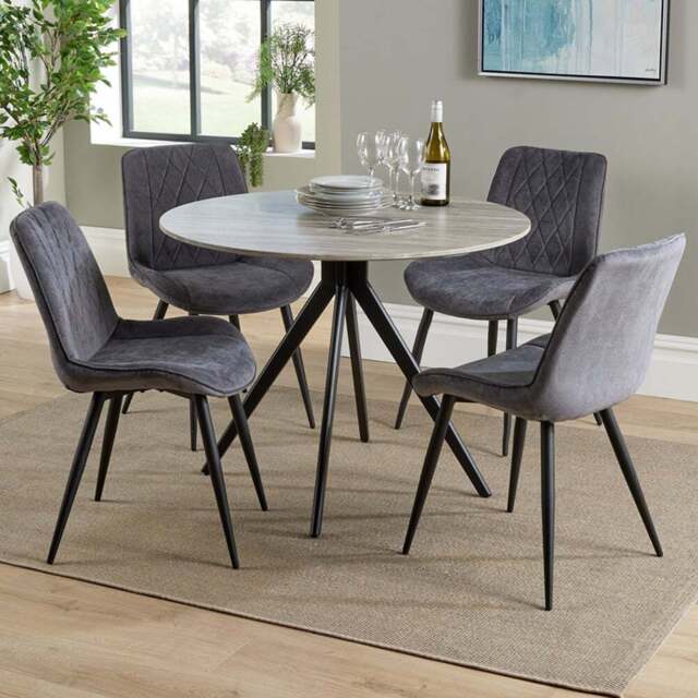 Core Products Aspen 4 Seater Round Dining Set Grey Oak and Grey - Multi - Wilko - image 1