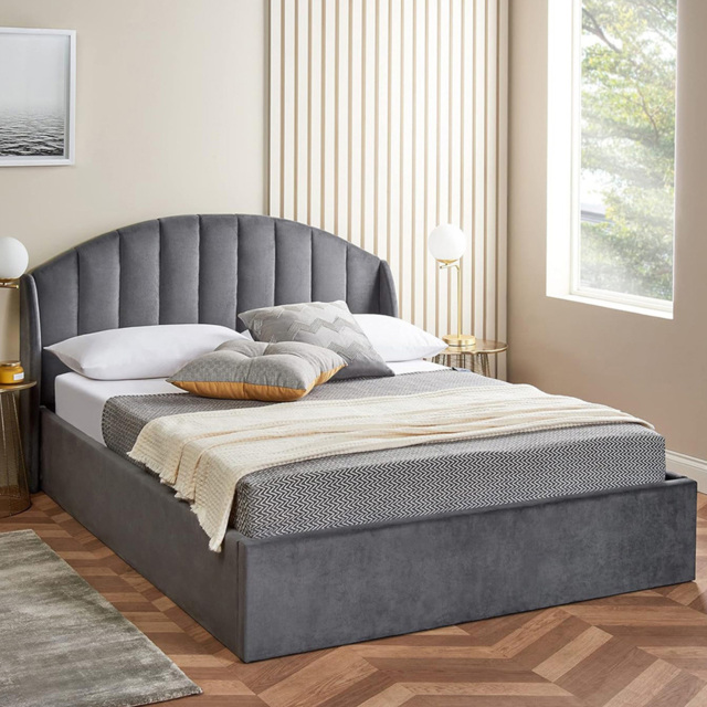 Home Treats Small Double Velvet Winged Headboard Ottoman Storage Bed Frame - Grey - Wilko - image 1