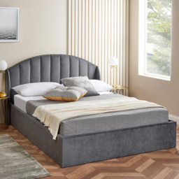 Home Treats Small Double Velvet Winged Headboard Ottoman Storage Bed Frame - Grey - Wilko