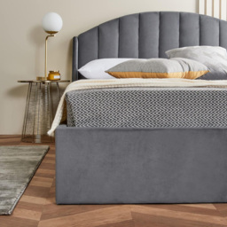 Home Treats Small Double Velvet Winged Headboard Ottoman Storage Bed Frame - Grey - Wilko - thumbnail 6