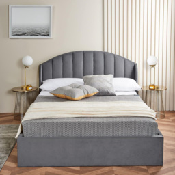 Home Treats Small Double Velvet Winged Headboard Ottoman Storage Bed Frame - Grey - Wilko - thumbnail 4
