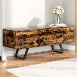 H&O Direct Industrial Wooden Storage Bench with Flip Top - Size: 44 x 117 x 38cm - Brown - Wilko