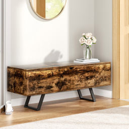 H&O Direct Industrial Wooden Storage Bench with Flip Top - Size: 44 x 117 x 38cm - Brown - Wilko - thumbnail 5