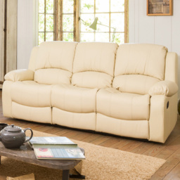 Glendale 3 Seater Cream Bonded Leather Manual Recliner Sofa - Artemis Home - Wilko