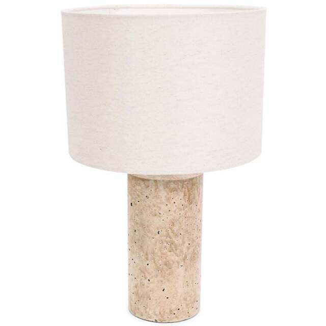ValueLights Chloe Marble Effect Natural Drum Shade LED Table Lamp - Size: 41 x 25 x 25cm - Cream - Wilko - image 1