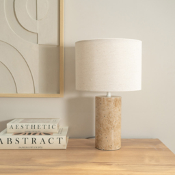 ValueLights Chloe Marble Effect Natural Drum Shade LED Table Lamp - Size: 41 x 25 x 25cm - Cream - Wilko - thumbnail 4