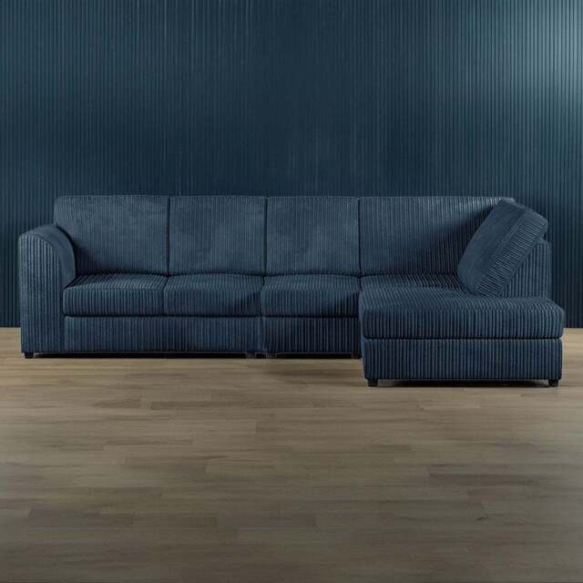 Luxor 4 Seater Navy Blue Jumbo Cord Right Hand Facing Full Back L Shaped Corner Sofa Set - Wilko - image 1