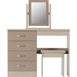 Seconique Nevada Oyster Gloss Light Oak Effect Veneer Dressing Table Set with Mirror - Size: 40 x 100 x 77cm - Brown - Wilko - thumbnail 4