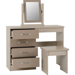 Seconique Nevada Oyster Gloss Light Oak Effect Veneer Dressing Table Set with Mirror - Size: 40 x 100 x 77cm - Brown - Wilko - thumbnail 5