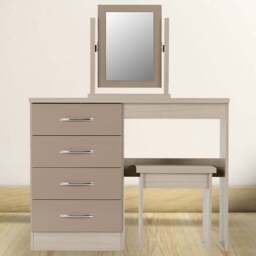 Seconique Nevada Oyster Gloss Light Oak Effect Veneer Dressing Table Set with Mirror - Size: 40 x 100 x 77cm - Brown - Wilko - thumbnail 1