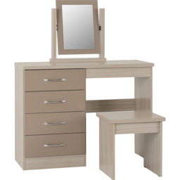 Seconique Nevada Oyster Gloss Light Oak Effect Veneer Dressing Table Set with Mirror - Size: 40 x 100 x 77cm - Brown - Wilko - thumbnail 3