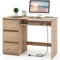 Costway 3 Drawer Computer Desk with Power Outlet Natural - Size: 106 x 50 x 75cm - n/a - Wilko - thumbnail 3