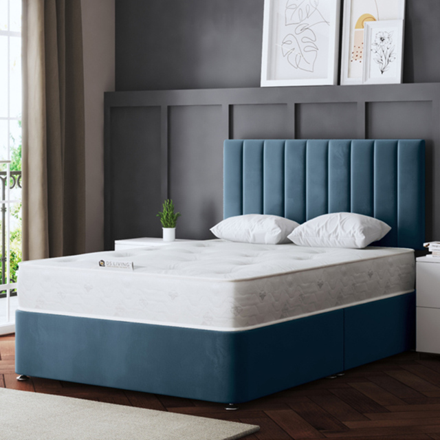 DS Living Amelia Small Double Blue Upholstered Panel Divan Bed - Wilko - image 1