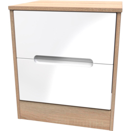 Crowndale Monaco 2 Drawer White Gloss and Bardolino Oak Compact Bedside Cabinet Ready Assembled - White Gloss & Bardolino Oak - Wilko - thumbnail 4