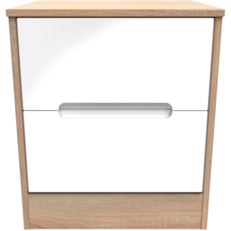 Crowndale Monaco 2 Drawer White Gloss and Bardolino Oak Compact Bedside Cabinet Ready Assembled - White Gloss & Bardolino Oak - Wilko - thumbnail 3