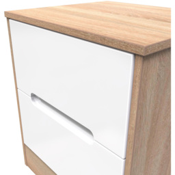 Crowndale Monaco 2 Drawer White Gloss and Bardolino Oak Compact Bedside Cabinet Ready Assembled - White Gloss & Bardolino Oak - Wilko - thumbnail 6
