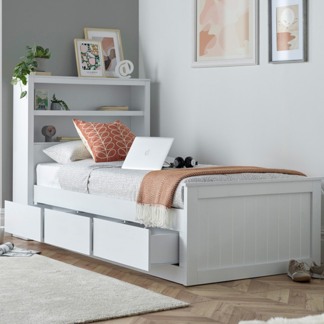 Bedmaster Enzo Single 3 Drawer White Wooden Bed with Memory Foam Mattress - Wilko - image 1