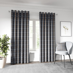 Helena Springfield Harper Woven Lined Charcoal and Ginger Eyelet Curtains 228 x 183cm - Size: W 228 x D 183cm - Charcoal/Ginger - Wilko - thumbnail 5