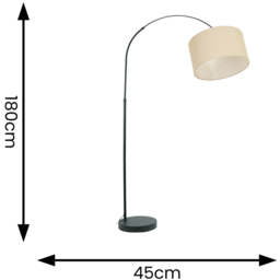 ValueLights Louis Cream Fabric Drum Shade Black Curved LED Floor Lamp - Size: 180 x 45 x 105cm - Wilko - thumbnail 5