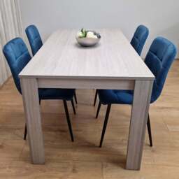 Portland 4 Seater Square Velvet Dining Table Set Arrow Grey and Blue - Wilko