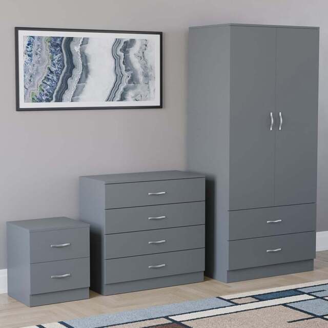 Vida Designs Riano Grey 3 Piece Bedroom Furniture Set - Wilko - image 1