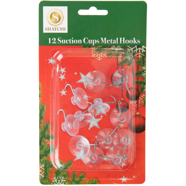 Shatchi Suction Cups with Metal Hooks 2.3cm 12 Pack - Size: 35 x 2.2 x 2.5cm - Clear - Wilko - image 1