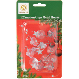 Shatchi Suction Cups with Metal Hooks 2.3cm 12 Pack - Size: 35 x 2.2 x 2.5cm - Clear - Wilko