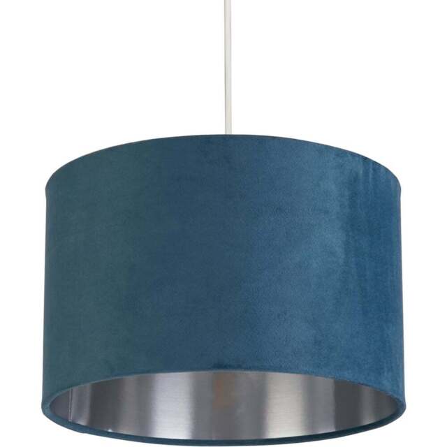 Lighting Collection Teal Silver Inner Velvet Drum Shade - Size: 18 x 28 x 28cm - Blue - Wilko - image 1