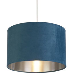 Lighting Collection Teal Silver Inner Velvet Drum Shade - Size: 18 x 28 x 28cm - Blue - Wilko - thumbnail 4