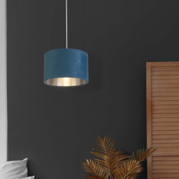 Lighting Collection Teal Silver Inner Velvet Drum Shade - Size: 18 x 28 x 28cm - Blue - Wilko - thumbnail 3