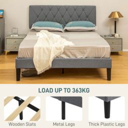 Portland Double Adjustable Linen Headboard Bed Frame - Grey - Wilko - thumbnail 7