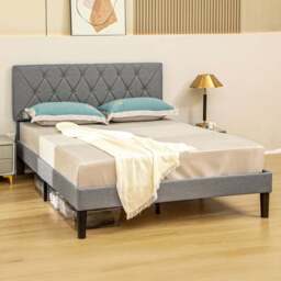 Portland Double Adjustable Linen Headboard Bed Frame - Grey - Wilko - thumbnail 1
