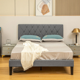 Portland Double Adjustable Linen Headboard Bed Frame - Grey - Wilko - thumbnail 4