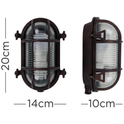 ValueLights Bow Rust Nautical Oval Bulkhead Warm LED Outdoor Wall Light - Size: 20 x 14 x 10cm - Brown - Wilko - thumbnail 6