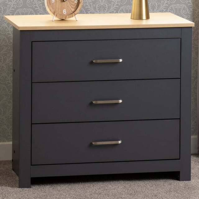 Seconique Portland 3 Drawer Grey and Oak Effect Chest of Drawers - Wilko - image 1
