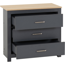 Seconique Portland 3 Drawer Grey and Oak Effect Chest of Drawers - Wilko - thumbnail 4