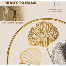 Portland 3D Gold Metal Ginkgo Leaves Wall Art Canvas - Size: 108.5 x 10.5 x 73.5cm - Wilko - thumbnail 6
