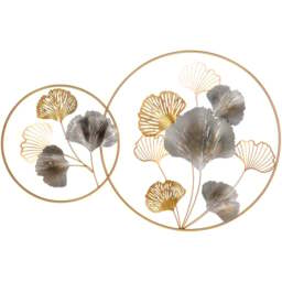 Portland 3D Gold Metal Ginkgo Leaves Wall Art Canvas - Size: 108.5 x 10.5 x 73.5cm - Wilko