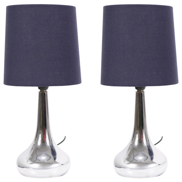 ValueLights Teardrop Navy Shade Chrome Touch Table Lamp with Bulb 2 Pack - Size: 33.5 x 16 x 16cm - Blue - Wilko - image 1