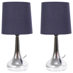 ValueLights Teardrop Navy Shade Chrome Touch Table Lamp with Bulb 2 Pack - Size: 33.5 x 16 x 16cm - Blue - Wilko - thumbnail 1