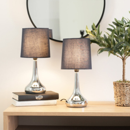 ValueLights Teardrop Navy Shade Chrome Touch Table Lamp with Bulb 2 Pack - Size: 33.5 x 16 x 16cm - Blue - Wilko - thumbnail 3