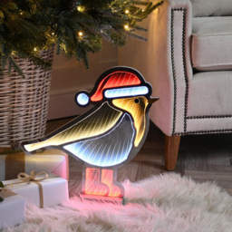 Samuel Alexander Red and White LED Light Up Christmas Robin Infinity Christmas Decoration 40cm - Size: 40cm x 37cm x 37cm - Multi - Wilko - thumbnail 4