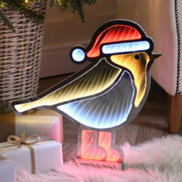 Samuel Alexander Red and White LED Light Up Christmas Robin Infinity Christmas Decoration 40cm - Size: 40cm x 37cm x 37cm - Multi - Wilko - thumbnail 1