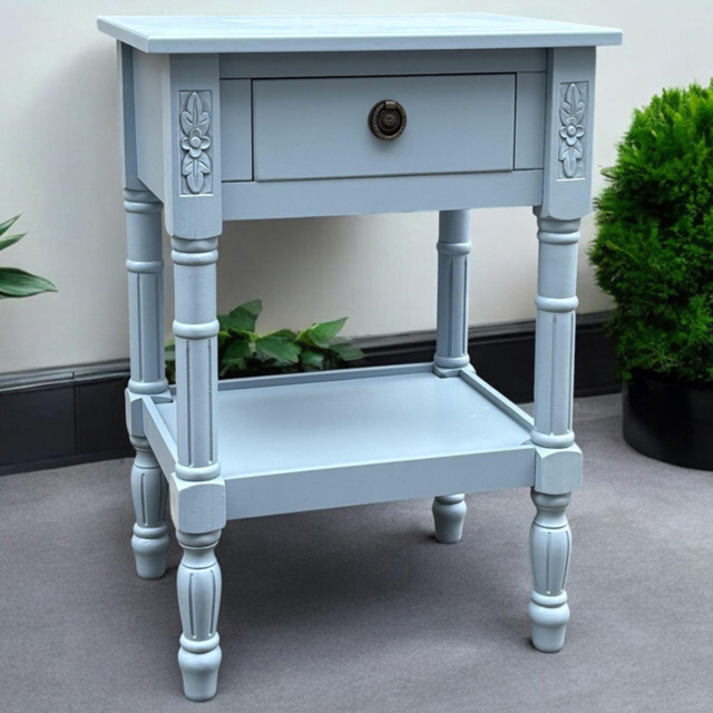 Acacia Home Art Deco Single Drawer Single Shelf Medium Pine Wood Side Table - Size: 65 x 45 x 35cm - Blue - Wilko - image 1