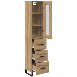 vidaXL Single Glass Door 3 Drawer Artisan Oak Tall Slim Highboard - Size: 120 x 45.5 x 31.5cm - Brown - Wilko - thumbnail 5